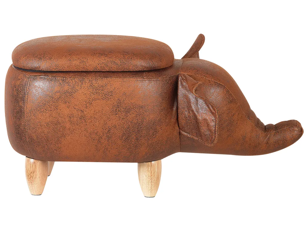 Storage Animal Stool ELEPHANT Elephant Faux Leather Dark Brown_934712