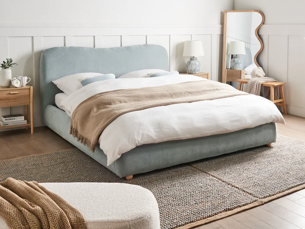 Bett mit Stauraum BLAGNAC Chenillegewebe Hellblau 160 x 200 cm