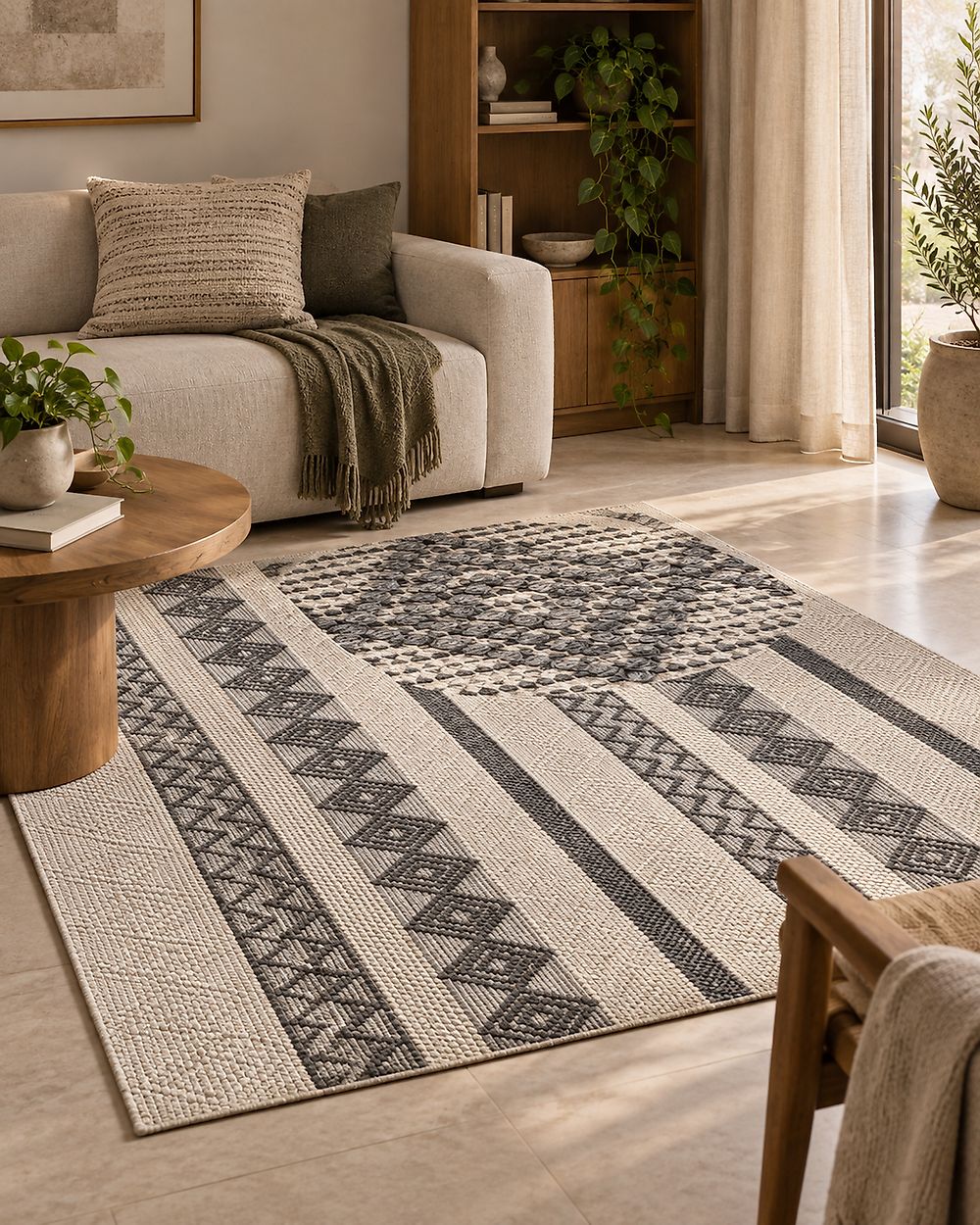 Rug DAVUTLAR Light Beige 200 x 200 cm Wool