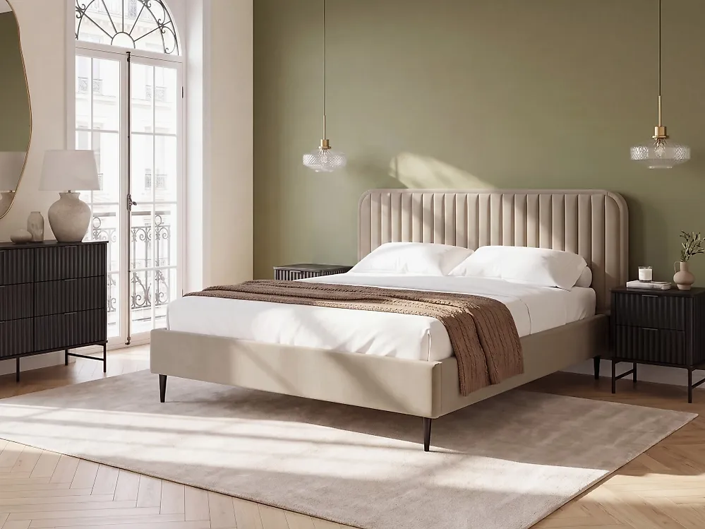 Bett mit Lattenrost Samtstoff BRIN 140 x 200 cm Taupe_1178959