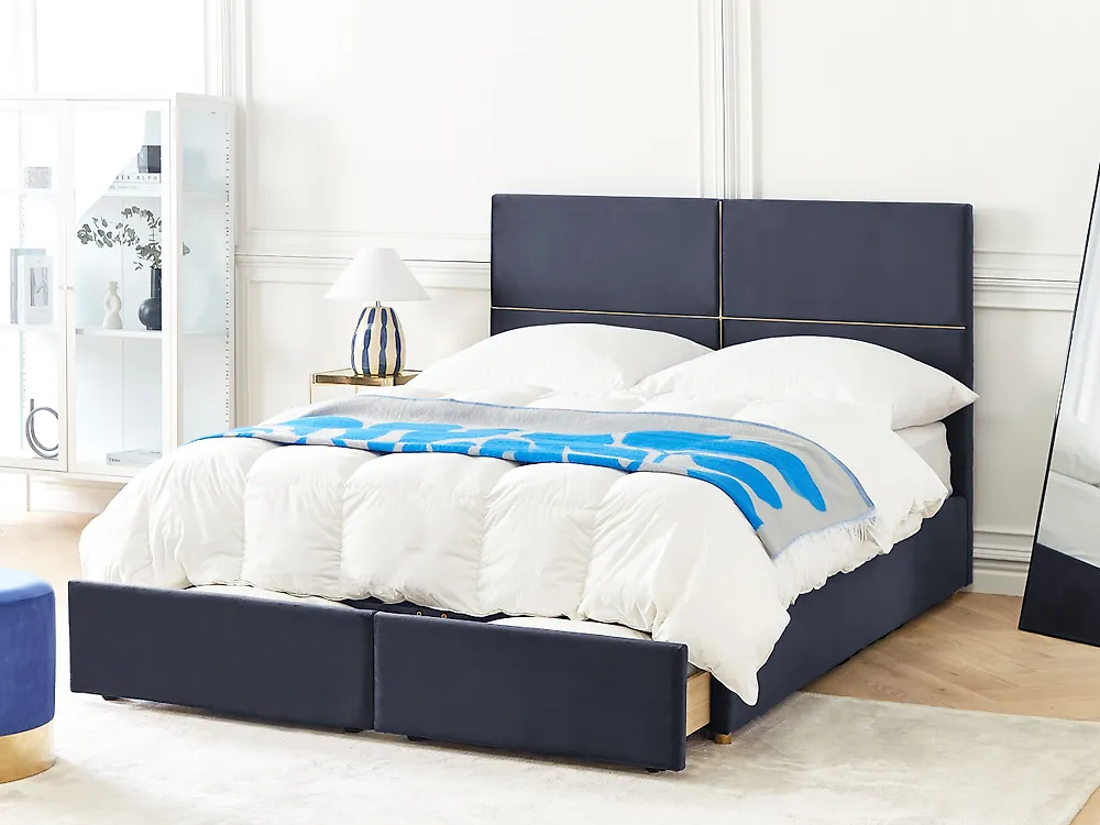 Bett mit Stauraum VERNOYES Samtstoff Schwarz 160 x 200 cm_1182543