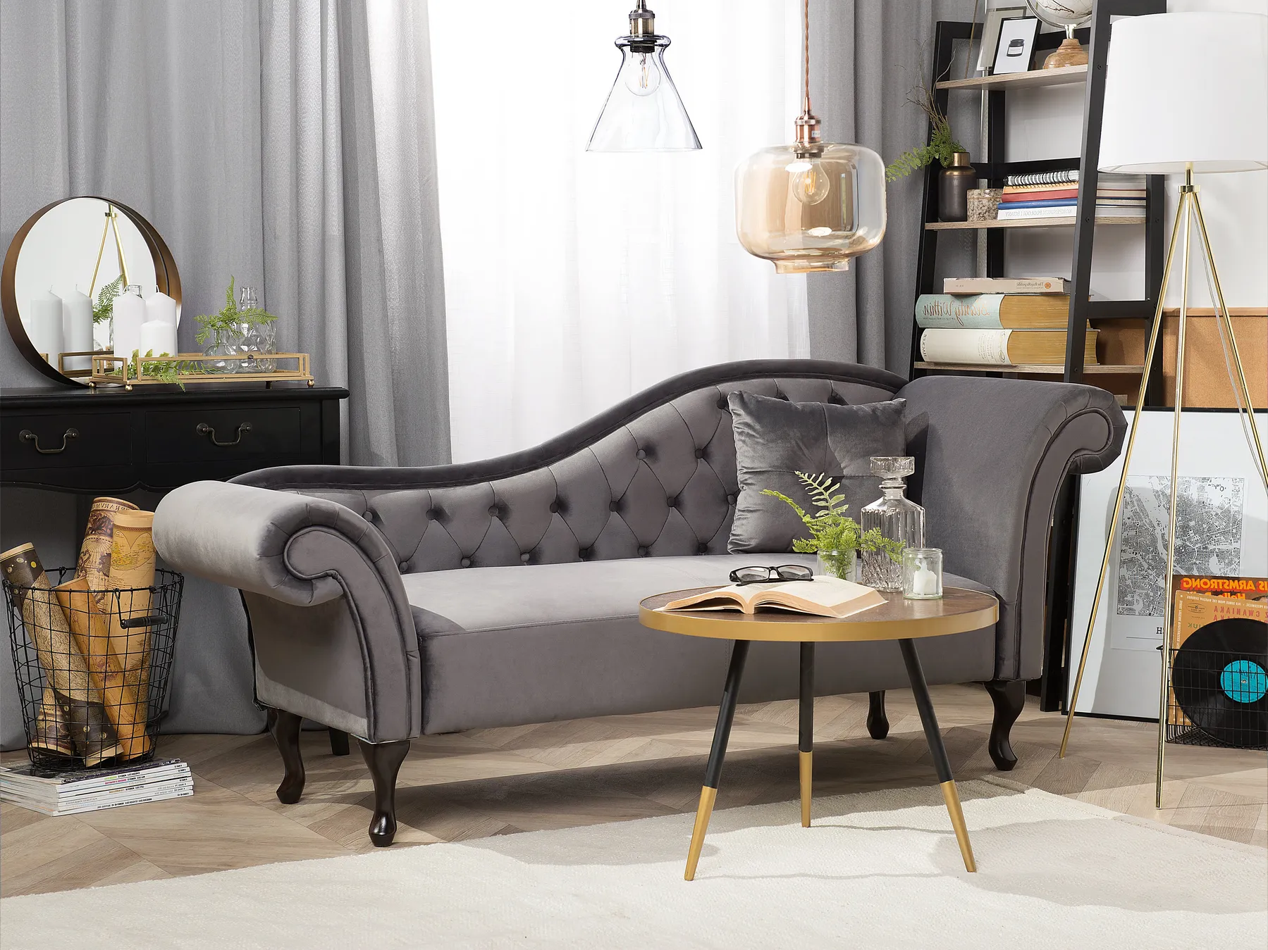 Rechtsseitige Chaiselongue LATTES Samtstoff Grau_738706