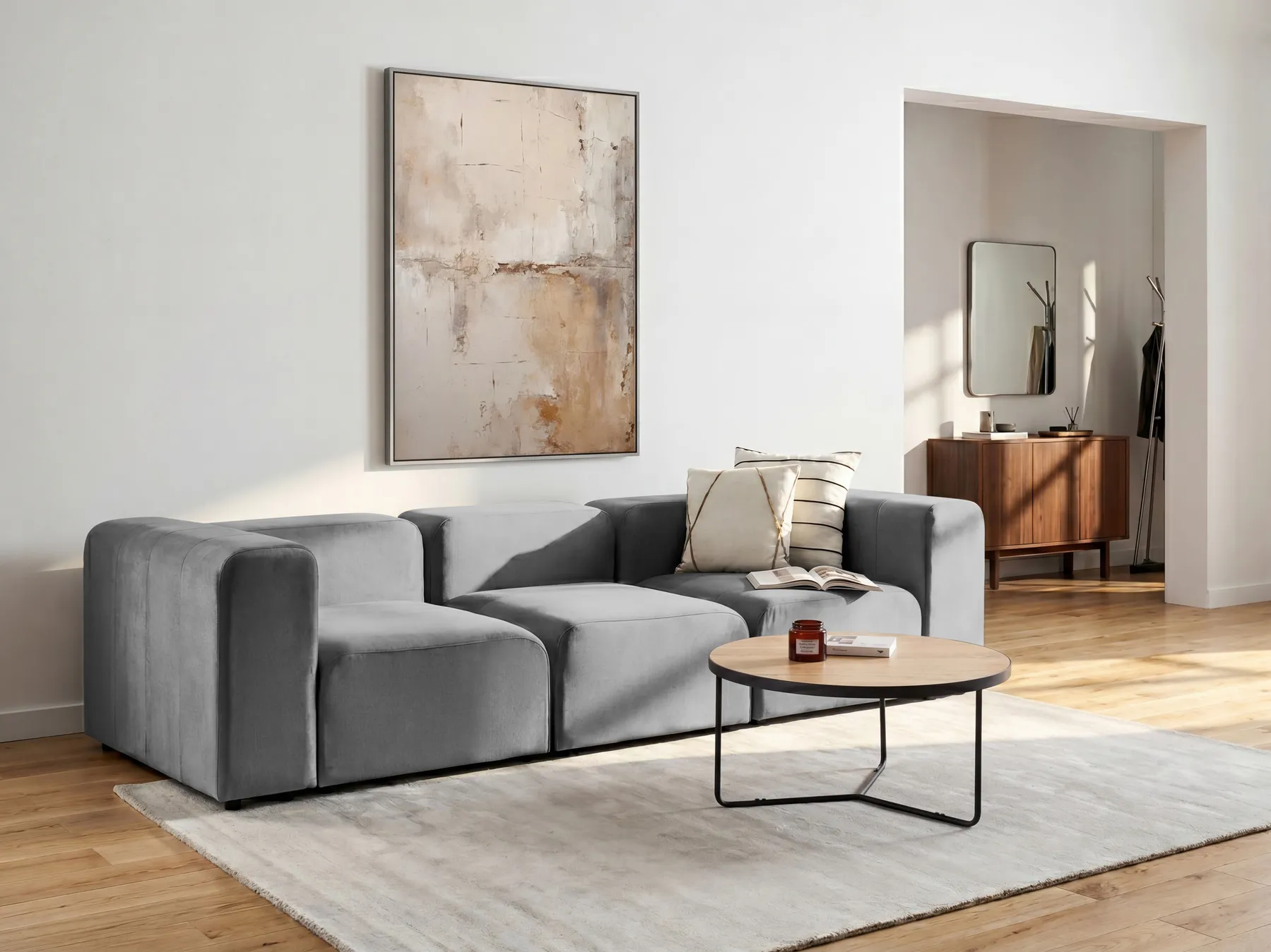 Modular Sofa 3 Seater FALSTERBO Velvet Grey_919369