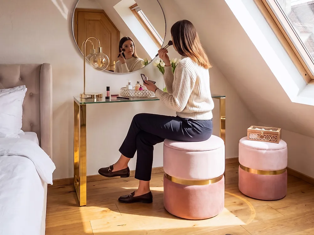 Set of 2 Storage Pouffes WICHITA Velvet Pink_1154894