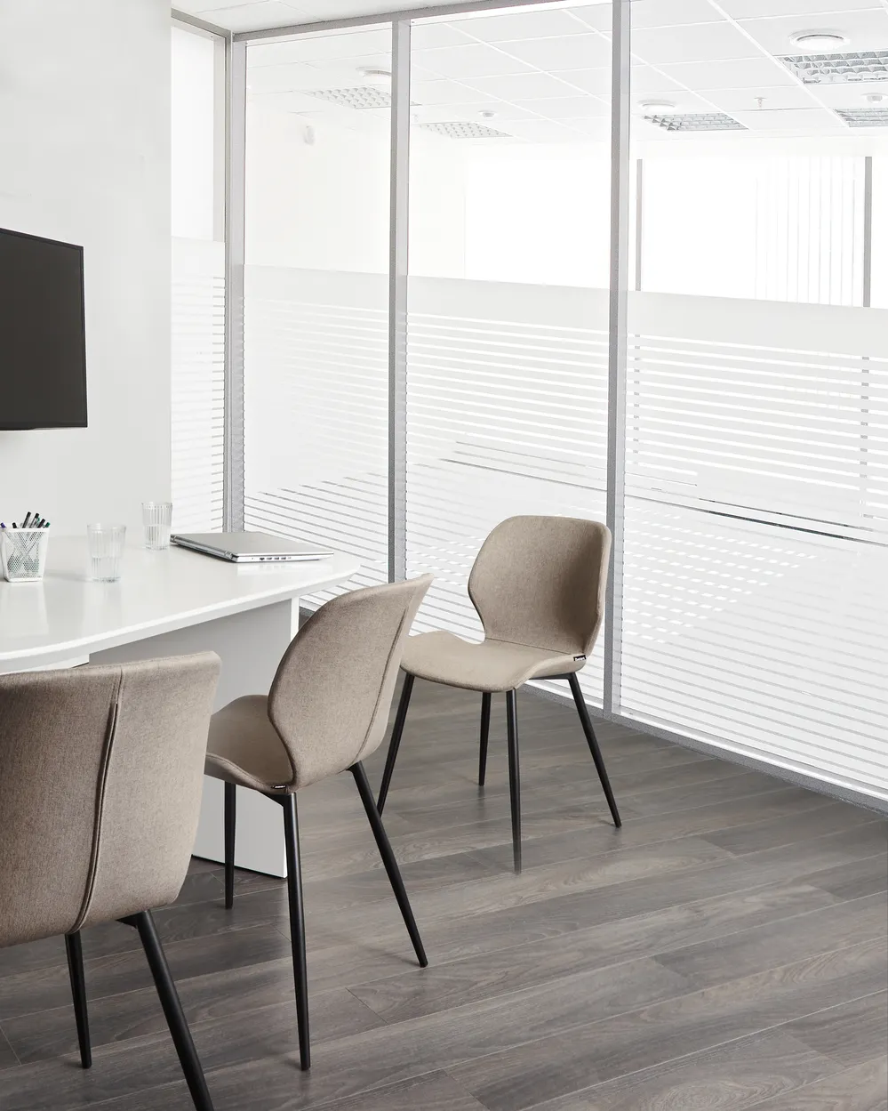 Konferenzstuhl 2er Set HOLLAND Stoff Taupe