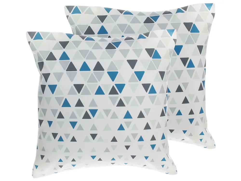 Set od 2 ukrasna jastuka CLEOME 45 x 45 cm Bijeli Sivi Plavo geometrijski uzorak