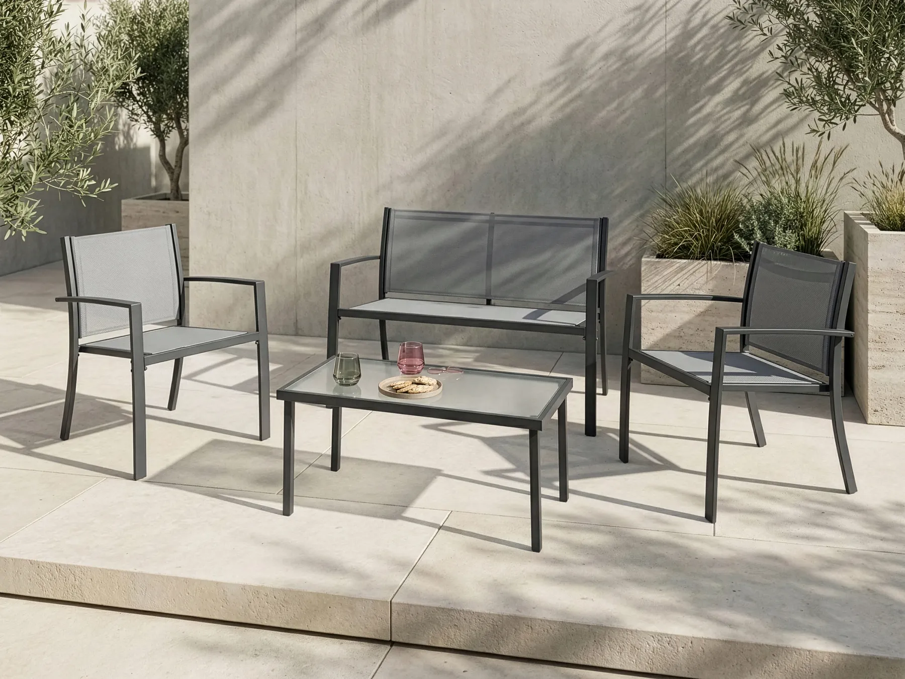 Lounge Set mit Tisch 4-Sitzer TAVOLETO Metall Grau_1044762