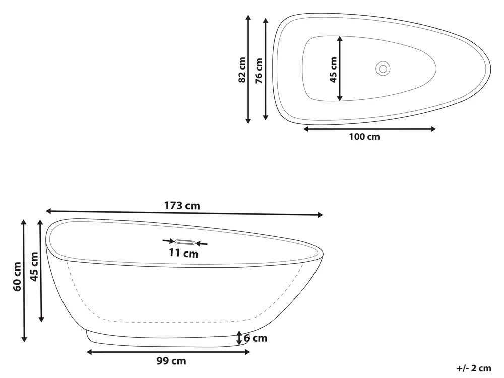 Freistehende Badewanne GUIANA 173 x 82 cm Schwarz_806619