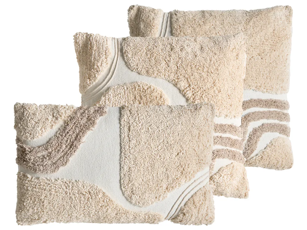 Dekokissen 3er Set ALSTONIA 30 x 50 cm 45 x 45 cm Baumwolle Beige Abstraktes Muster