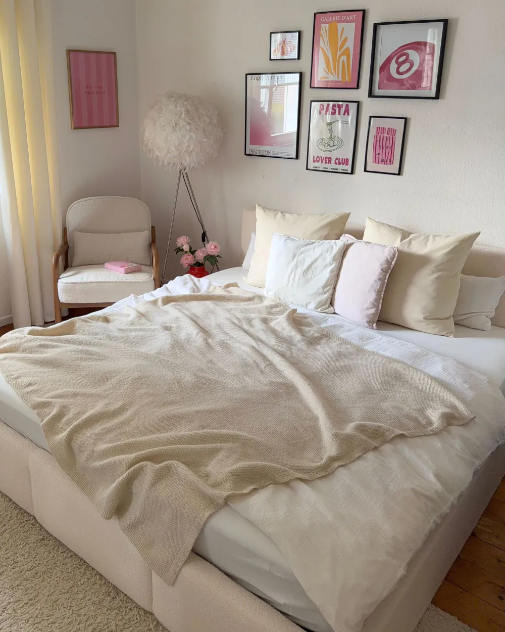 Bett mit Stauraum BOUSSE Bouclé Cremeweiß 180 x 200 cm_1166468