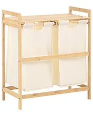 Set of 2 Laundry Baskets with Shelf AZUFRERA Bamboo Light Brown/ White 70 L_1144520