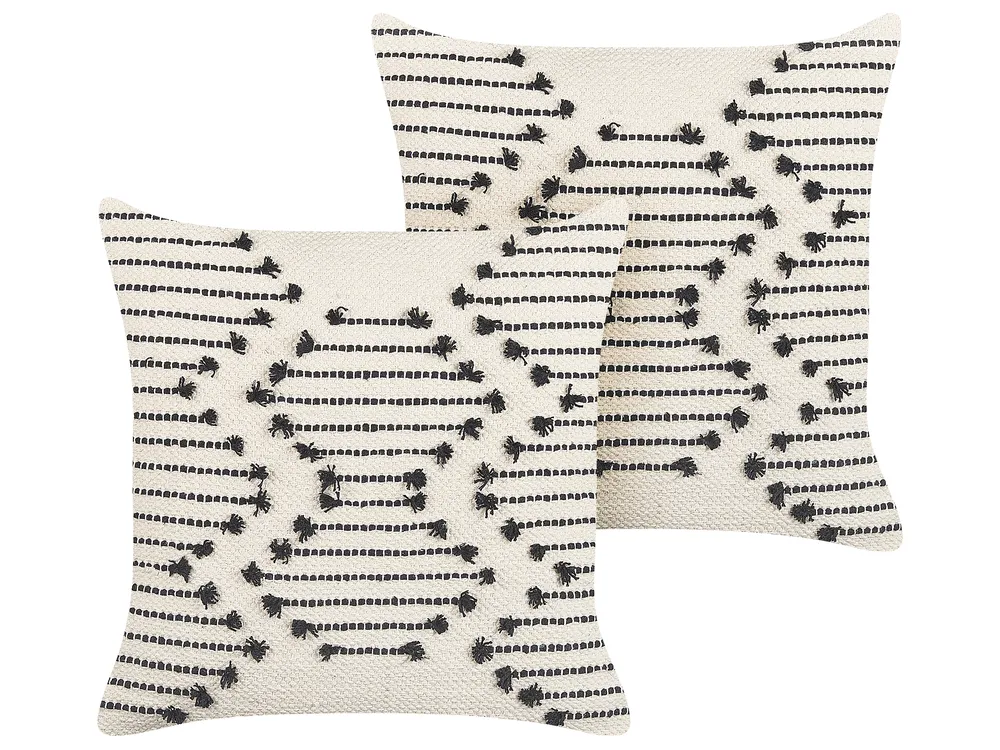 Set of 2 Decorative Cushions MYRTUS 45 x 45 cm Cotton Beige Geometric Pattern