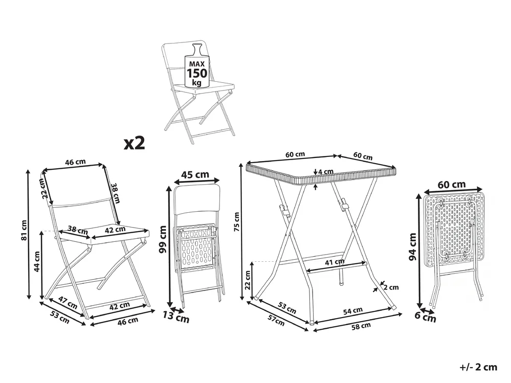 Bistro Set Folding TRAPPETO Grey_1033386