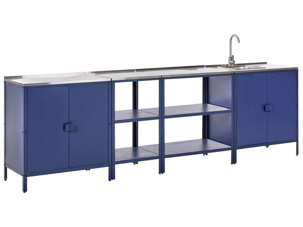 4 Piece Outdoor Kitchen Set with Sink VILAMA Blue Metal