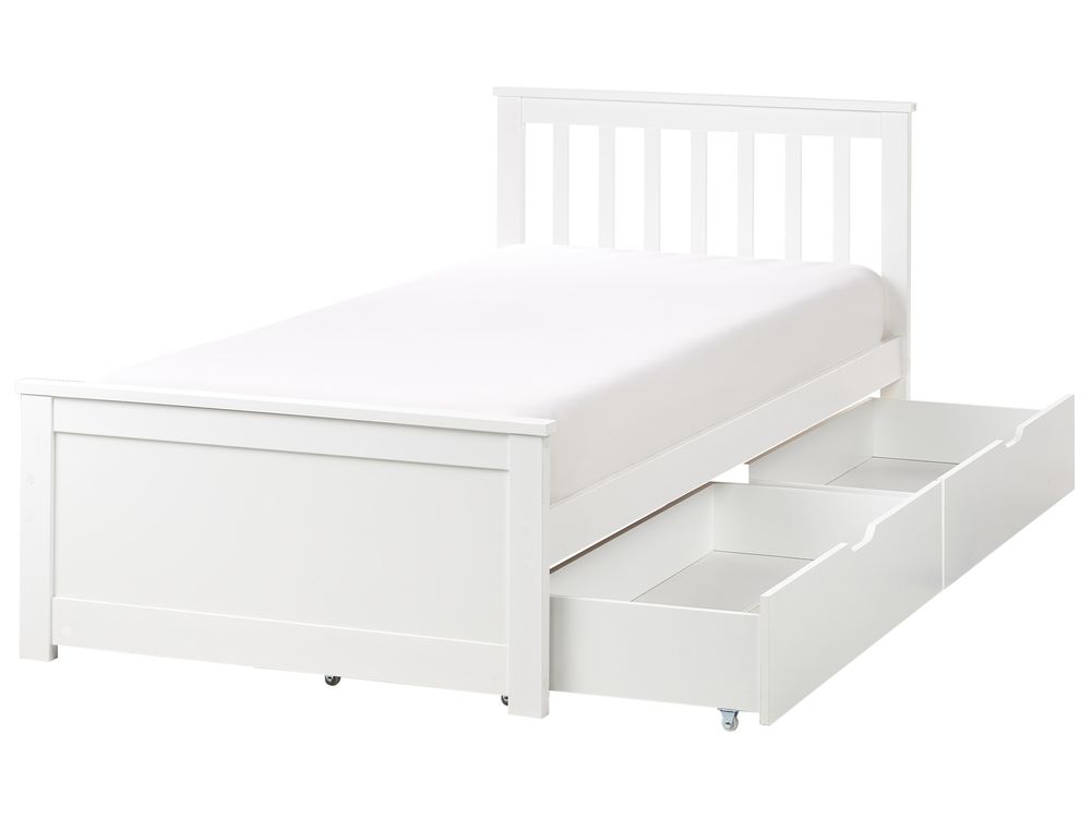 Lit avec 2 tiroirs OLENDON Bois de pin Blanc 90 x 200 cm