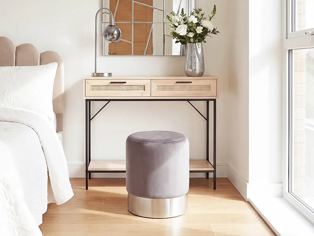 Pouf BRIGITTE Samtstoff Grau