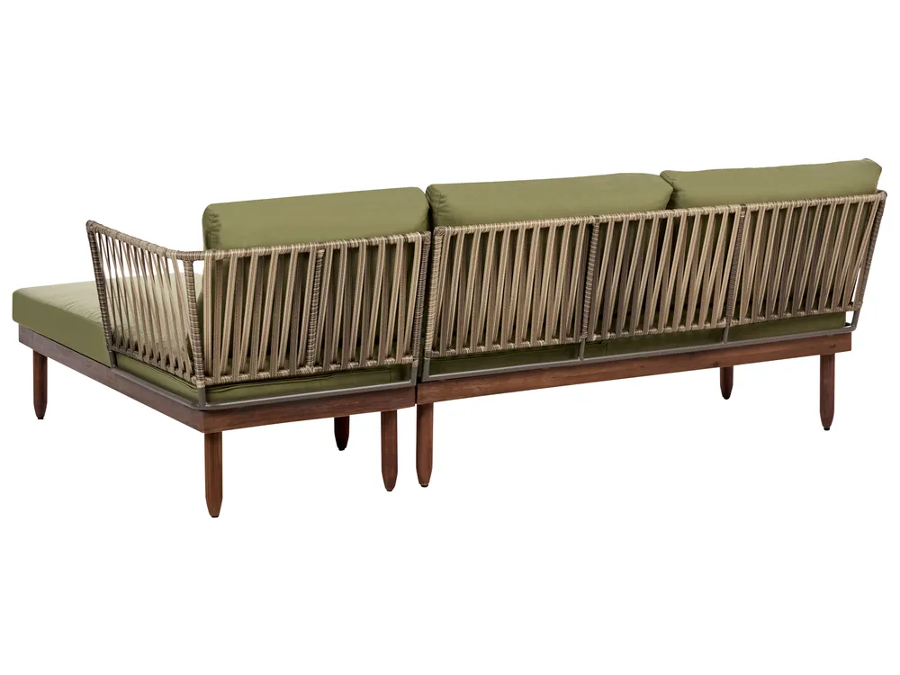 Lounge Set mit Tisch 4-Sitzer CREMONA Akazienholz Dunkelbraun / Grün linksseitig_1099774