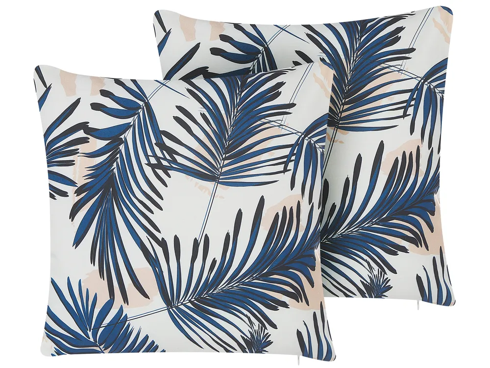 Gartenkissen 2er Set ELATI Pflanzenmuster 45 x 45 cm Marineblau