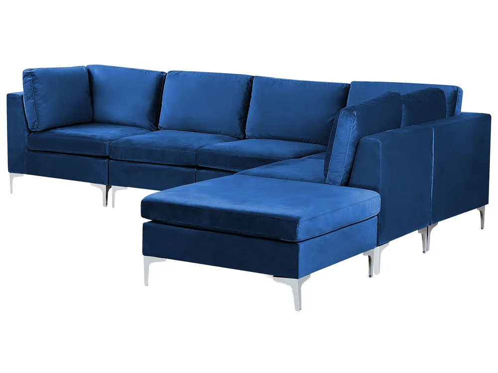 Modul Ecksofa 5-Sitzer EVJA mit Ottomane Samtstoff Marineblau linksseitig_859849