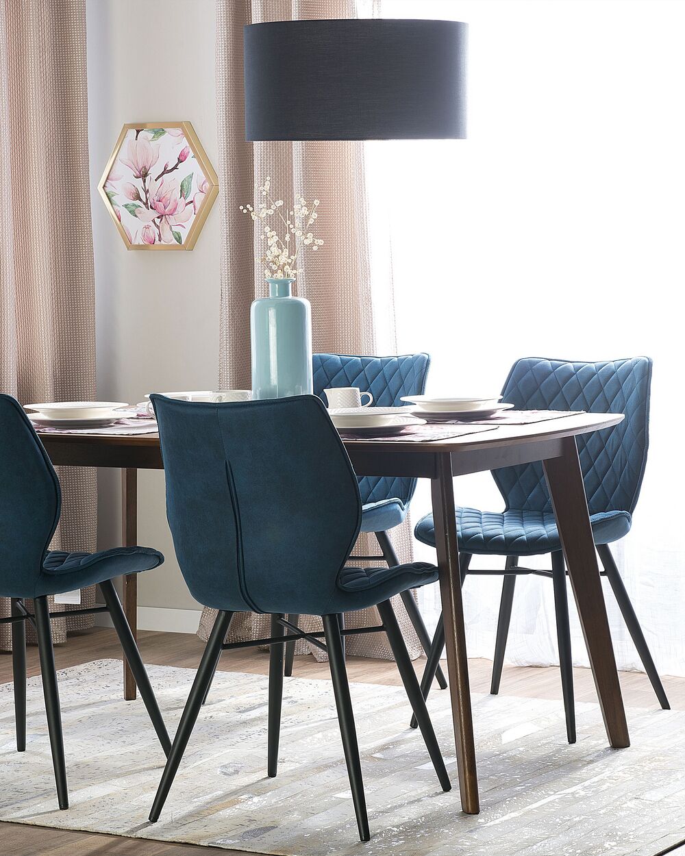 Set of 2 Dining Chairs LISLE Fabric Sea Blue
