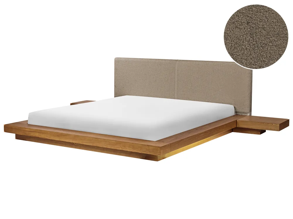 Bett mit LED Bouclé ZEN 180 x 200 cm Naturfarbene Esche