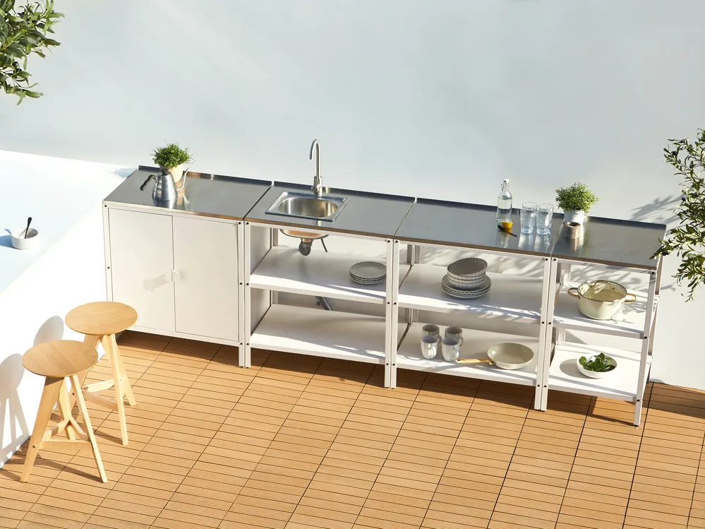 Outdoor-Küche 4er Set mit Spüle VILAMA Weiß Metall