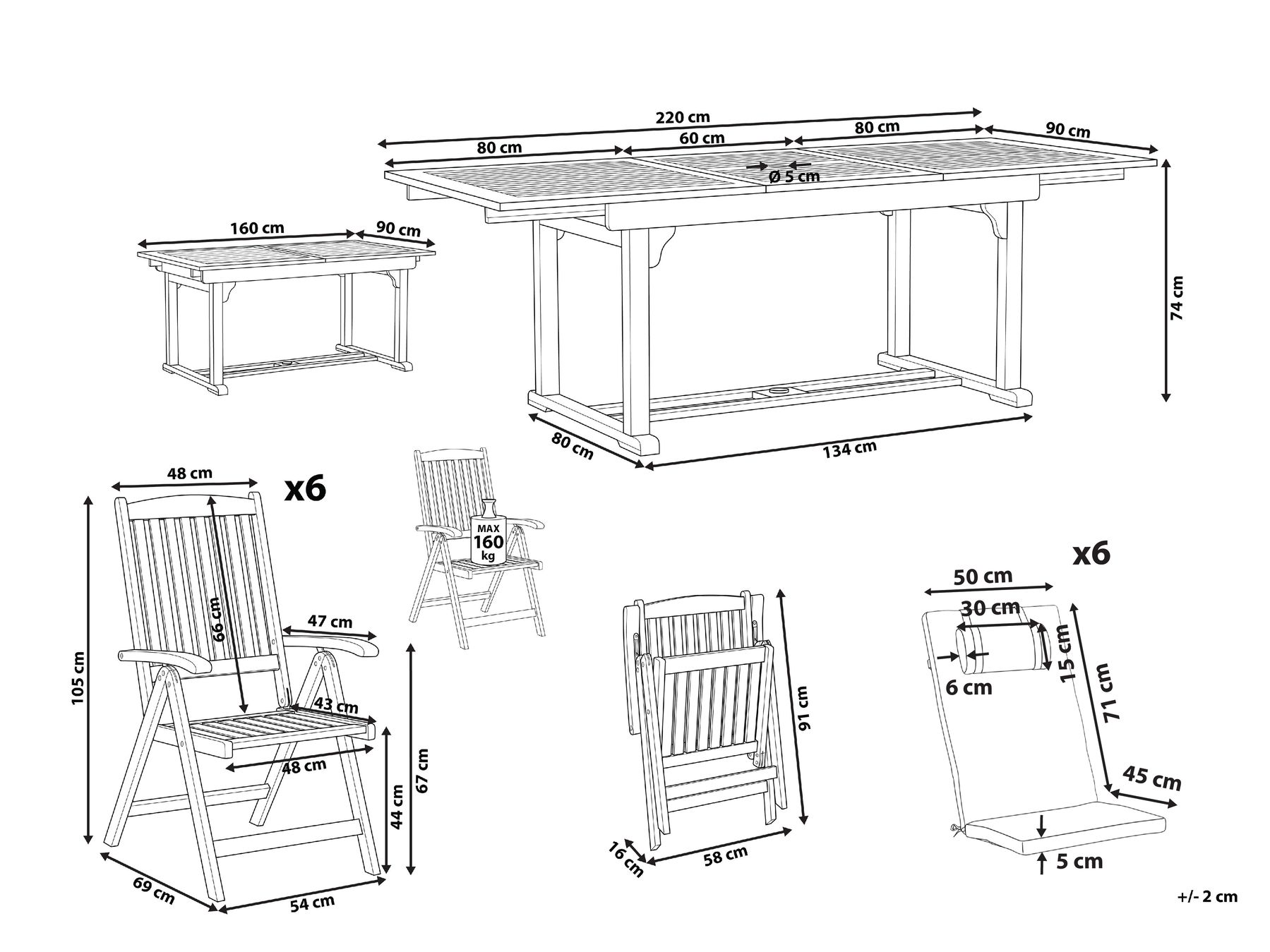 Gartenmöbel Set 6-Sitzer JAVA PREMIUM Akazienholz Cremeweiß_1066281