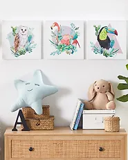 Leinwand 3er Set MENAKA 30 x 30 cm Tiermotiv Bunt_1178379