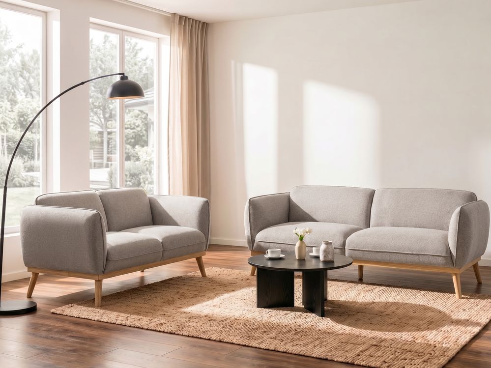 Living Room Set 5 Seater LJUNG Fabric Light Brown