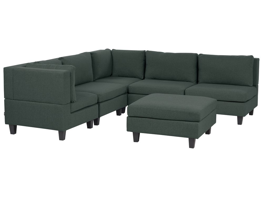 Modular Corner Sofa 5 Seater UNSTAD with Ottoman Fabric Dark Green Right Hand