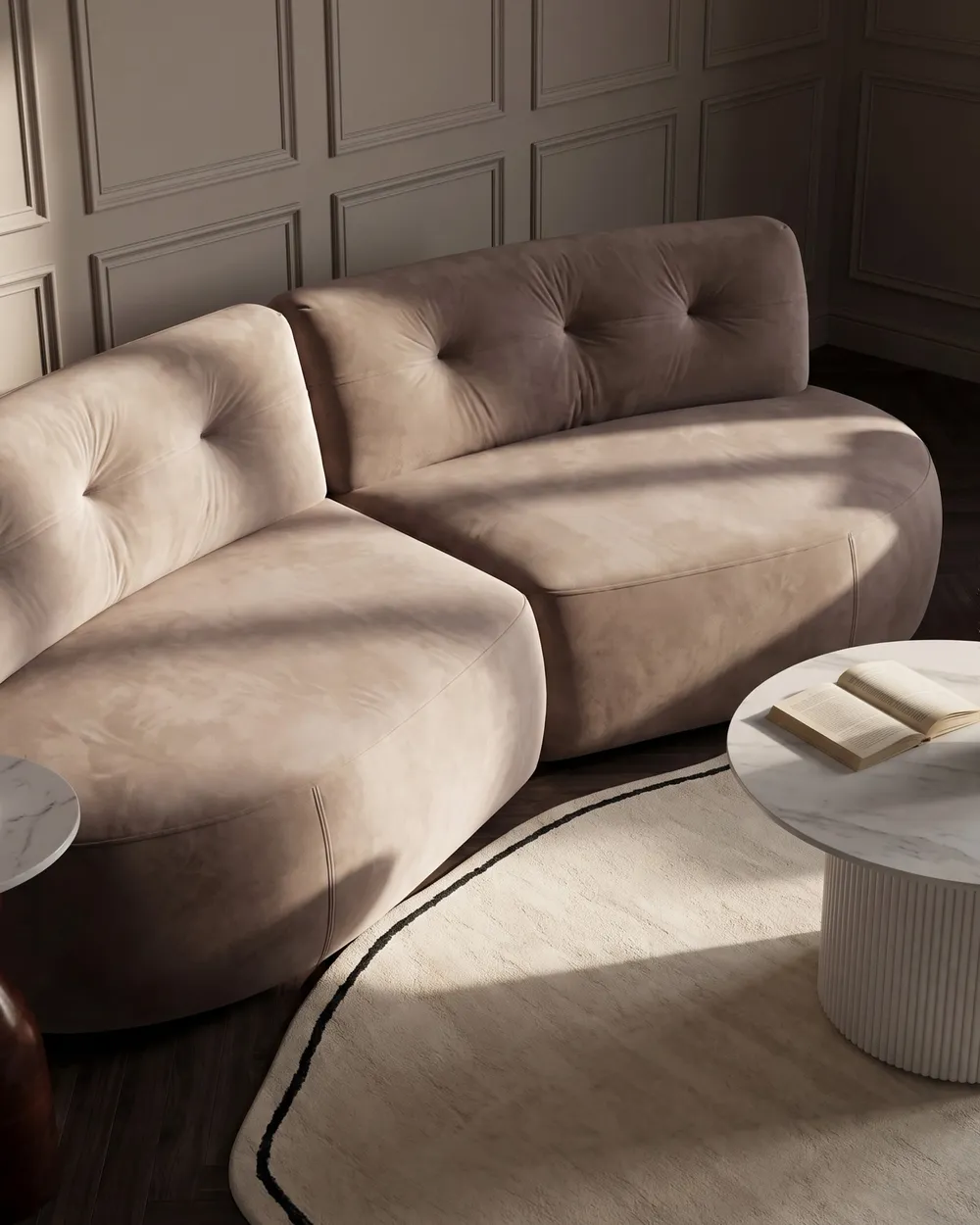 Sofa 3-Sitzer LAERDAL Samtstoff Taupe_1062019