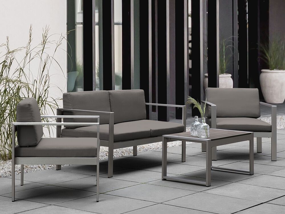 Garden Bench with Cushion SALERNO 142 cm Metal Dark Grey