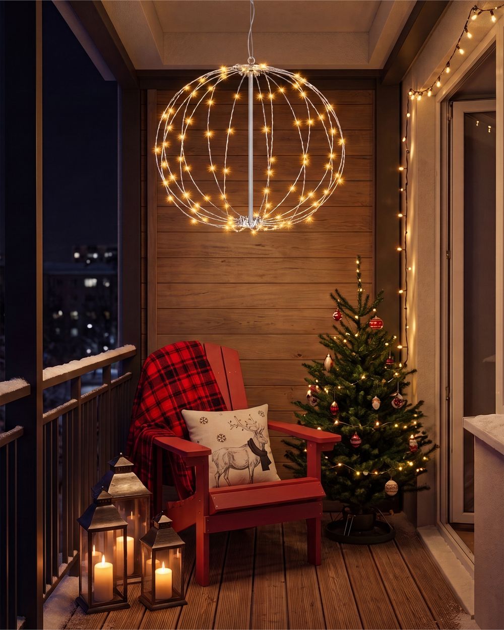 Hängende Gartendekoration LED HOSFOS 42 cm Weihnachtskugel Silber