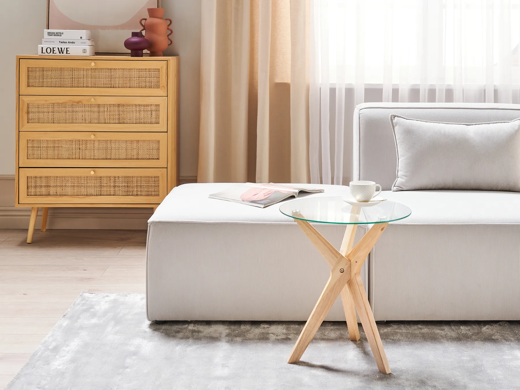 Side Table VALLEY Tempered Glass Light Brown_868672