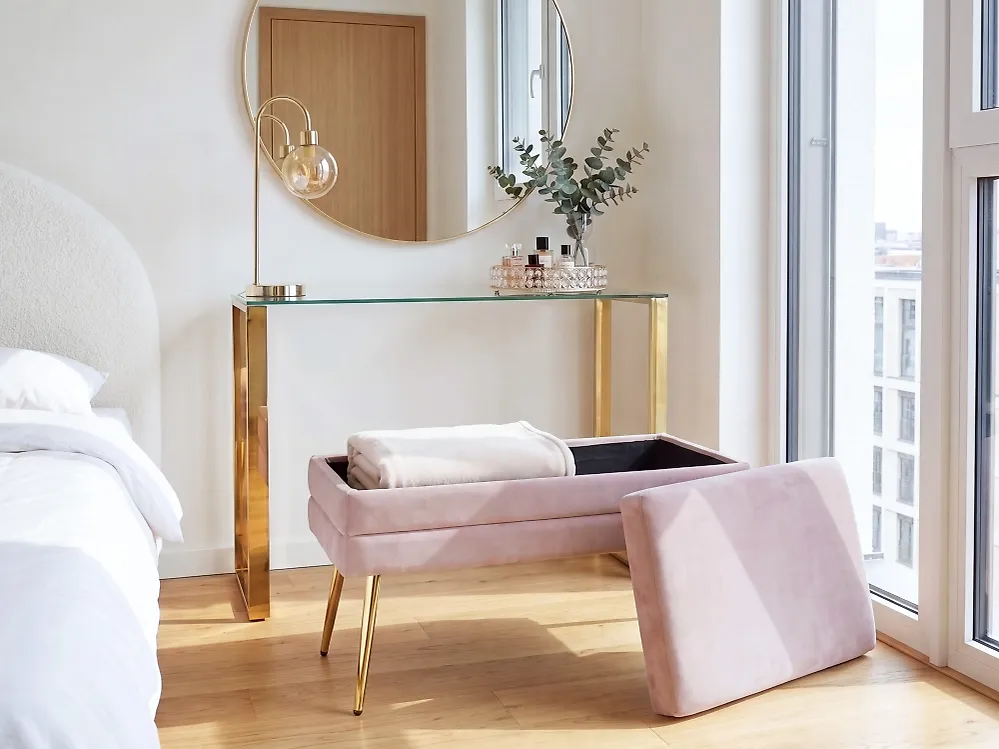 Upholstered Storage Bench DURHAM Velvet Pink_1185965