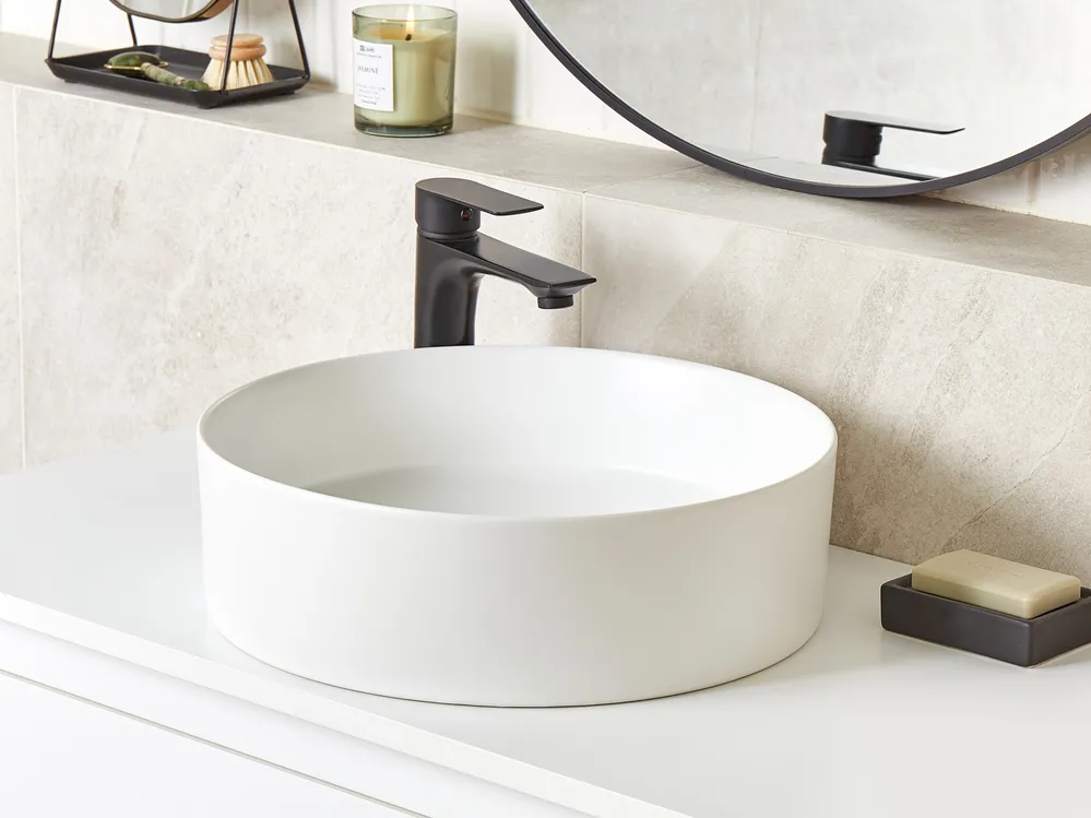 Countertop Basin TEBAR ⌀ 400 mm Ceramic Off-White