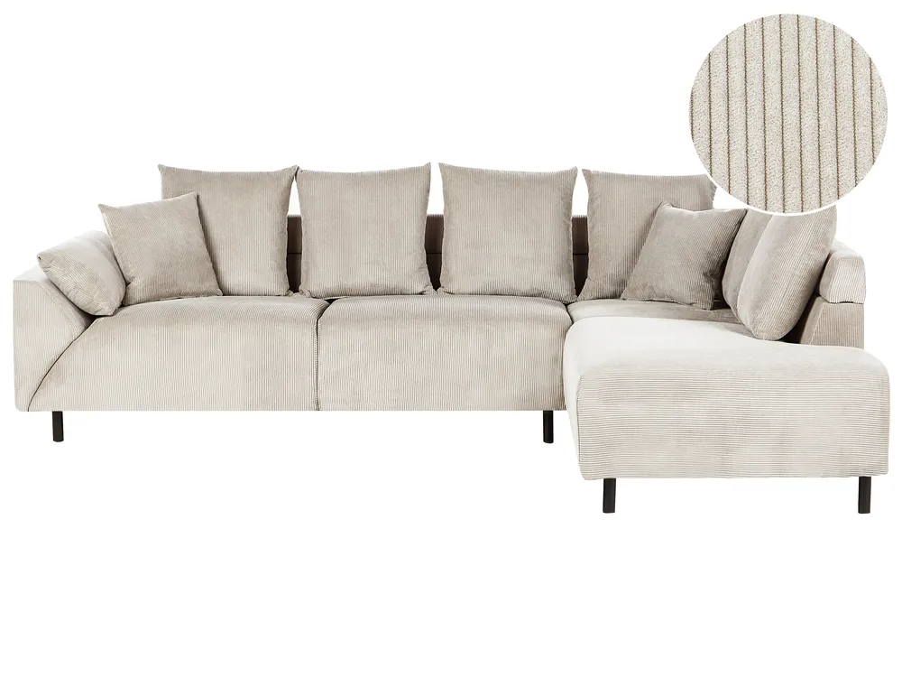 Ecksofa 4-Sitzer LUNNER Cord Beige linksseitig
