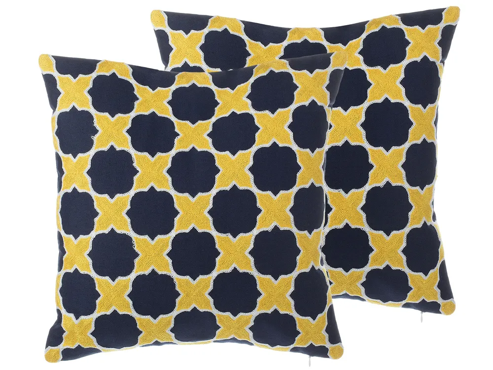 Lot de 2 coussins décoratifs MUSCARI 45 x 45 cm Coton Jaune Bleu Ikat