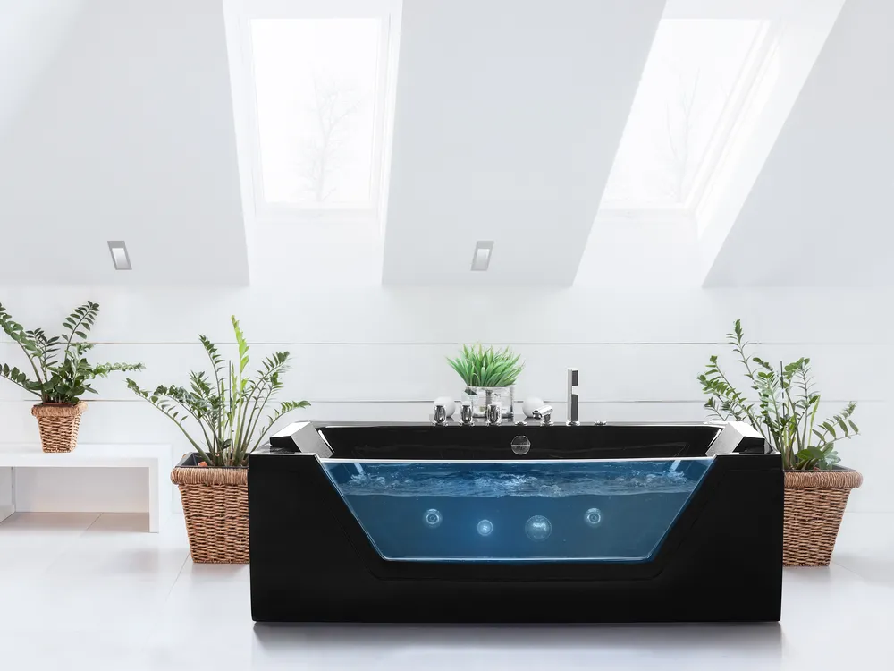 Whirlwanne Eckmodell mit LED SAMANA 174 x 79 cm Schwarz_680961