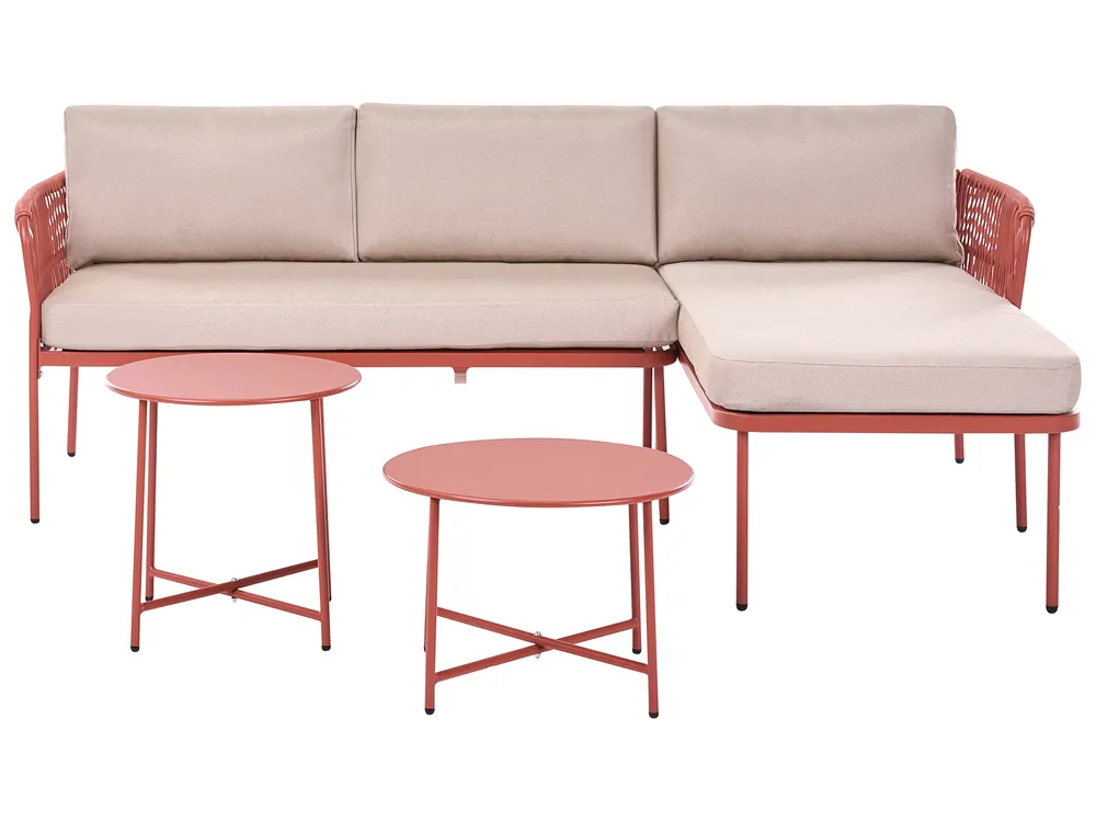 Garten Ecksofa 3-Sitzer ONZO mit Tischen Metall Rot linksseitig