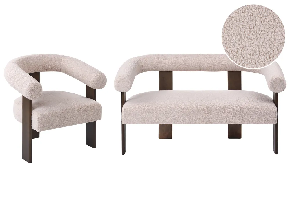 Sofa Set ILBRO Bouclé Dunkelbraun / Beige