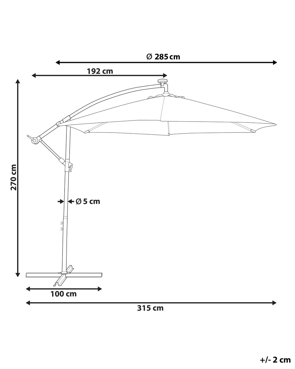 Ampelschirm LED 285 cm CORVAL Graphitgrau_778667
