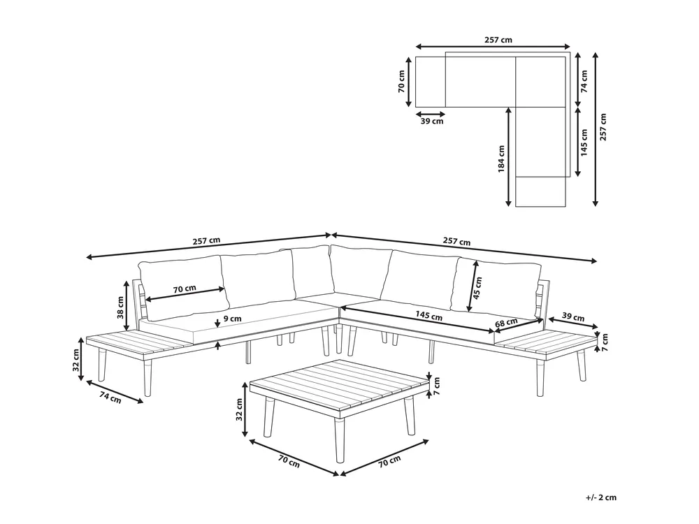 Garten Ecksofa mit Tisch 5-Sitzer CORATO Akazienholz Grau_794164