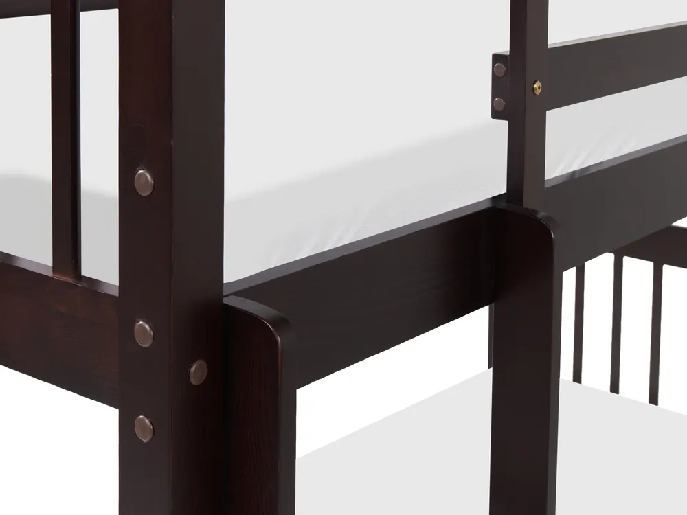 Hochbett mit Schubladen REVIN Kiefernholz Dunkelbraun 90 x 200 cm_877022