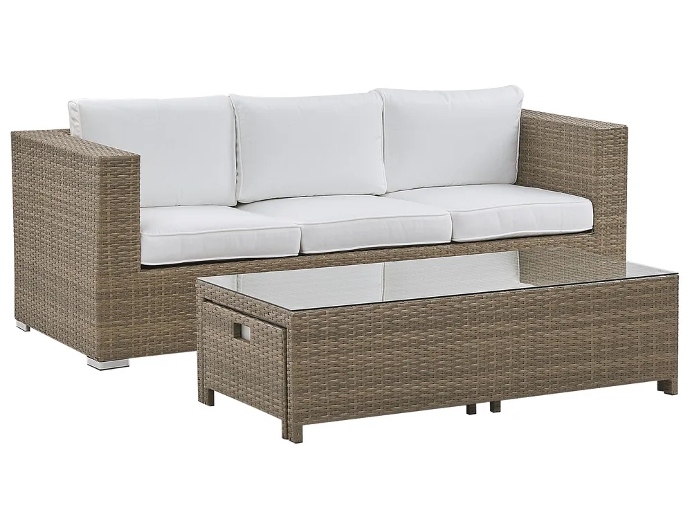 Garden Lounge Set with Table and Ottoman 5 Seater BELLUNO PE Rattan White_777215