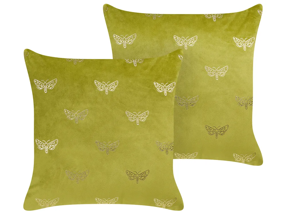 Dekokissen 2er Set YUZURI 45 x 45 cm Samtstoff Hellgrün Tiermuster