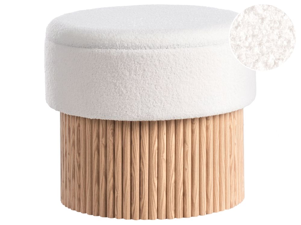 Pouf mit Stauraum RICHEY Bouclé Cremeweiß