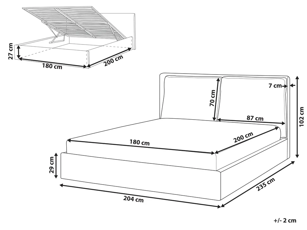 Bett mit Stauraum BAJONNA Samtstoff Beige 180 x 200 cm_871340