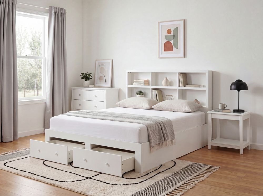 Bed with Storage Drawers TARARE White 180 x 200 cm (EU Super King)