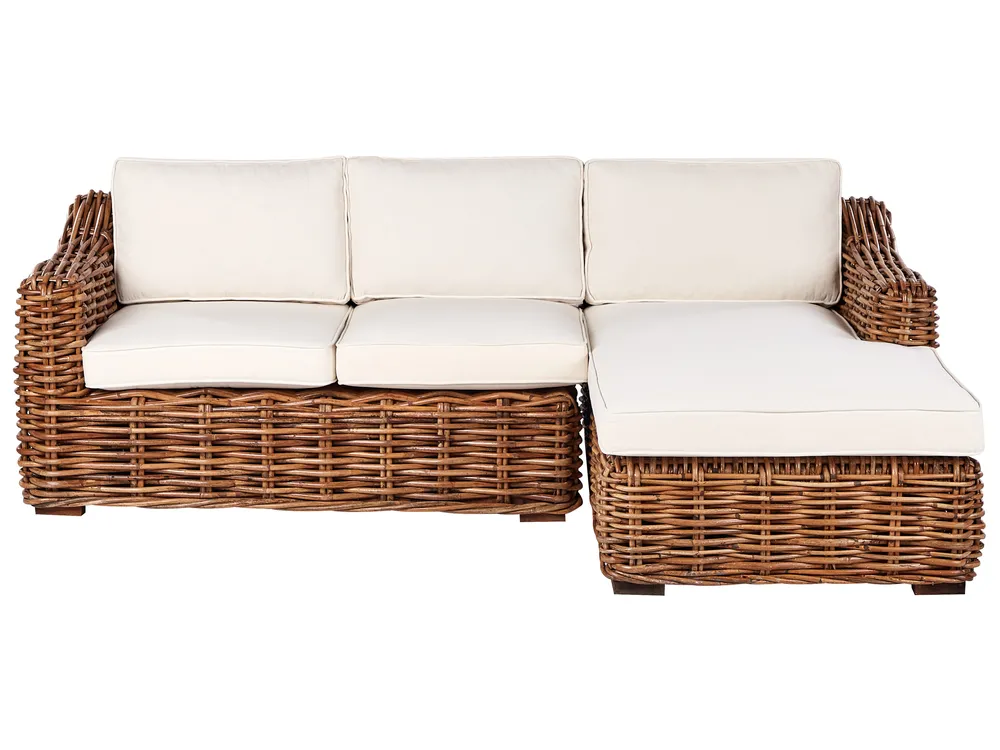 Garten Ecksofa 3-Sitzer BRIATICO Rattan Naturfarben linksseitig